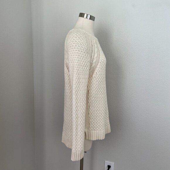 360 Sweater Womens Large Ivory Cable Knit Cotton Blend Sweater Long Sleeve - Picture 3 of 11